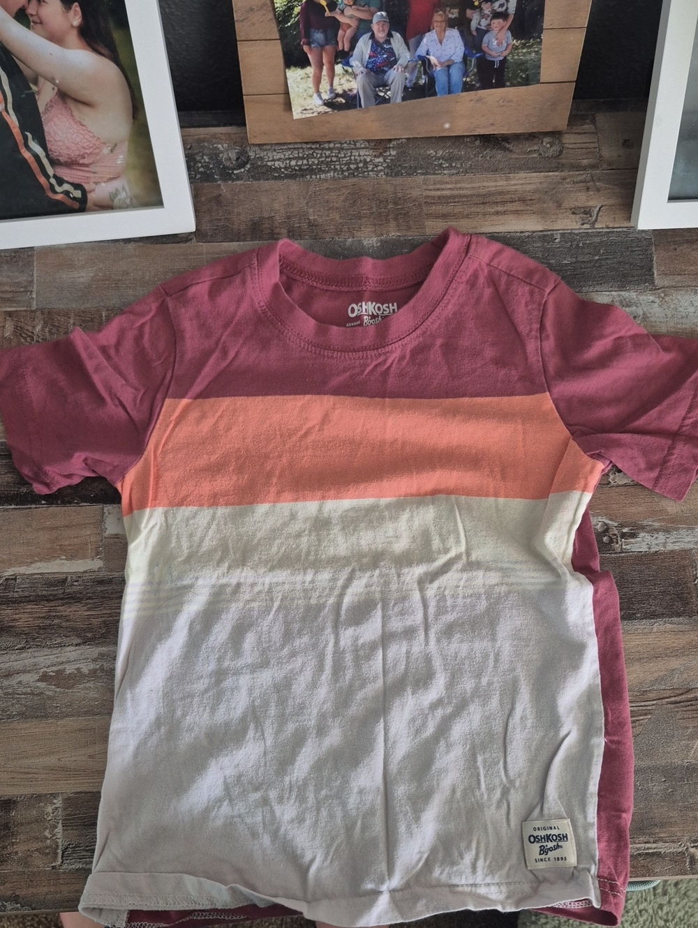 OshKosh B'gosh Girls Pink, Peach & White Colorblock Short Sleeve Tee